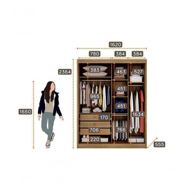 Guarda Roupa Solteiro Com Espelho Mdf 3 Gavetas - Virtus -cumaru/fendi - Móveis Horizonte