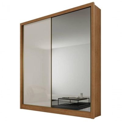 Guarda Roupa Solteiro Com Espelho Mdf 3 Gavetas - Virtus -cumaru/fendi - Móveis Horizonte
