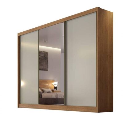 Guarda Roupa Casal Com Espelho 3 Portas 8 Gavetas - Sollo-cumaru Off White - Móveis Horizonte