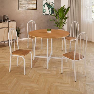 Conjunto Sala De Jantar 90cm Ilhabela 4 Cad Branca C- Jambo