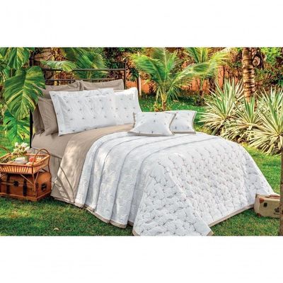 Kit Cobre Leito Istambul Casal Queen 5 Peças Percal 100% Algodão Bordado - Branco