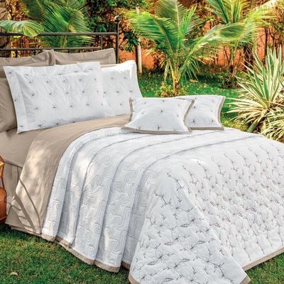 Kit Cobre Leito Istambul Casal Queen 5 Peças Percal 100% Algodão Bordado - Branco