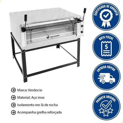 Forno Industrial Venâncio Roma Inox 110 Cm Elétrico 220V Com Pedra Refratária Feri110
