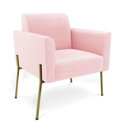 Sofá Namoradeira E 2 Poltronas Pé De Ferro Dourado Marisa Suede D03 Rosa Bebê