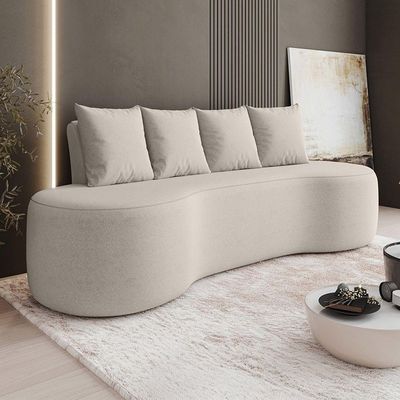 Sofá 3 Lugares Orgânico 210cm Com Almofadas Benin Bouclê B03 - D'rossi Cor Bege