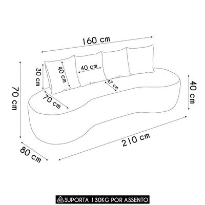 Sofá 3 Lugares Orgânico 210cm Com Almofadas Benin Bouclê B03 - D'rossi Cor Cinza