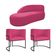 Kit Divã Luna 140cm Lado Esquerdo E 02 Poltronas Base De Ferro Preto Suede Cor Pink