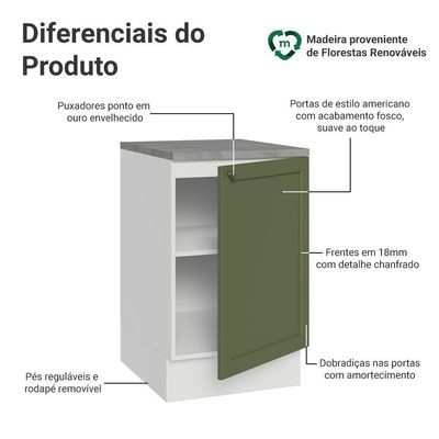 Balcão De Cozinha 50cm 1 Porta Branco/verde Vik Madesa Branco/verde