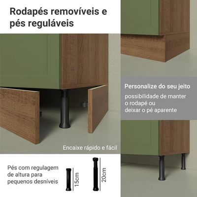 Balcão De Cozinha 50cm 1 Porta Rustic/verde Vik Madesa Rustic/verde