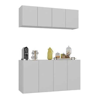 Kit Aparador Buffet Com Armário Aéreo 4 Portas Cantinho Do Café Multimóveis Mp1074 Branco Branco