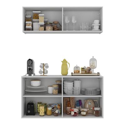 Kit Aparador Buffet Com Armário Aéreo 4 Portas Cantinho Do Café Multimóveis Mp1074 Branco Branco