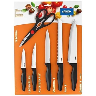 Conjunto De Facas Com 6 Peças Cross Preto - 2556-310 - Brinox