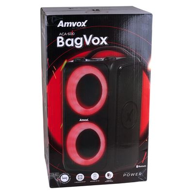 Caixa Amplificada Bluetooth Amvox ACA600 Bagvox Black 600W Bivolt