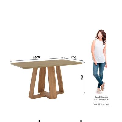 Mesa Lins 6 Lugares Tampo 160cm Canto Arredondado Com Vidro Nature
