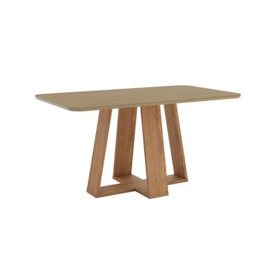 Mesa Lins 6 Lugares Tampo 160cm Canto Arredondado Com Vidro Nature
