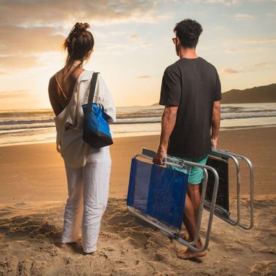 Cadeira De Praia Alta Alumínio Azul Bel Relax Comfort 120kg