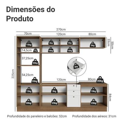 Armário De Cozinha Completa 270 Cm Rustic/branco Vik Madesa 02 Rustic/branco