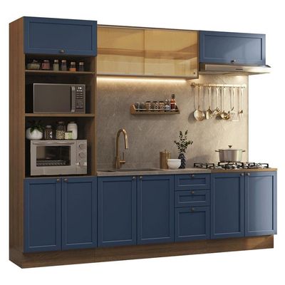 Armário De Cozinha Completa 270 Cm Rustic/azul Vik Madesa 02 Rustic/azul
