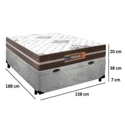 Cama Box Baú Casal Suede + Colchão Molas Ensacadas Texas Prime Colchões Cinza 138cm