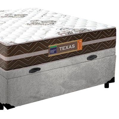 Cama Box Baú Casal Suede + Colchão Molas Ensacadas Texas Prime Colchões Cinza 138cm