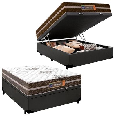 Cama Box Baú Casal Sintético + Colchão Molas Ensacadas Texas Prime Colchões 138cm - Suporta Até 120 Kg Por Pessoa Cor:ci