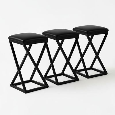 Kit 3 Banqueta Baixa Cozinha Bar 50 Cm Balcão Gourmet Corino Preto