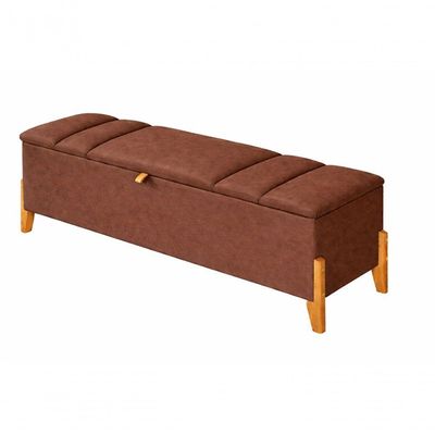 Recamier Calçadeira Baú Para Quarto Pés Em Madeira Luxo Decorativo Estofado Queen 160 Cm Marrom Lar Móveis Decoração