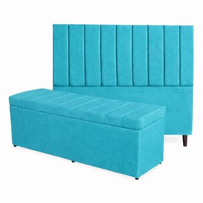 Kit De Quarto Roma Cabeceira De Cama Box E Calçadeira Baú Casal 140 Cm Suede Azul Turquesa Lar Móveis E Decoração