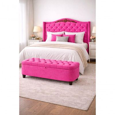 Kit De Quarto Lisboa Cabeceira De Cama Box E Calçadeira Baú Casal 140 Cm Suede Rosa Pink Do Lar Móveis E Decoração