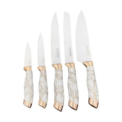 Conjunto 5 Facas Estilo Mármore Suporte Cozinha Utensílios - preto