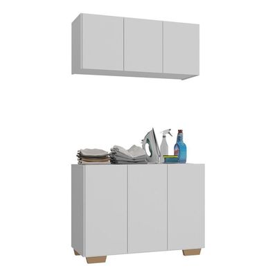 Conjunto Lavanderia Multiuso Armário Aéreo E Balcão Mp5051 Branco natural