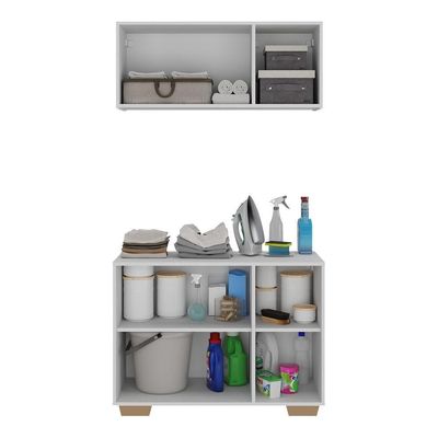 Conjunto Lavanderia Multiuso Armário Aéreo E Balcão Mp5051 Branco natural