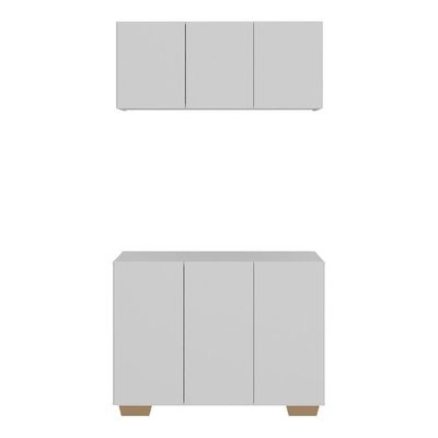 Conjunto Lavanderia Multiuso Armário Aéreo E Balcão Mp5051 Branco natural