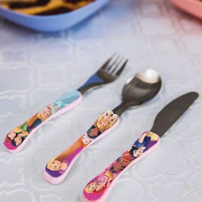 Jogo Refeição Infantil Princesas Disney 6 Peças Prato Divisória, Prato Fundo, Copo E Talheres - Tuut
