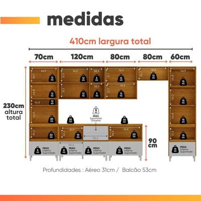 Armário De Cozinha Completa 13 Portas 7 Gavetas Lais Madeirado/fendi Madeirado / Fendi