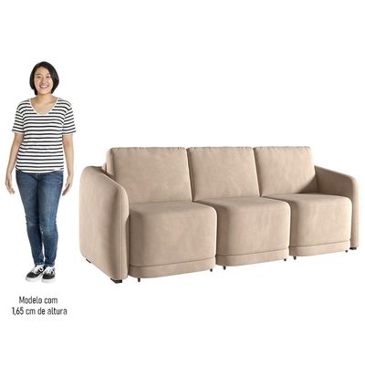 Sofá Cama Casal Para Sala 336cm Polska K04 Veludo Bege - Mpozenato