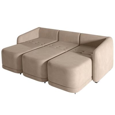 Sofá Cama Casal Para Sala 336cm Polska K04 Veludo Bege - Mpozenato