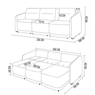 Sofá Cama Casal Para Sala 336cm Polska K04 Veludo Bege - Mpozenato