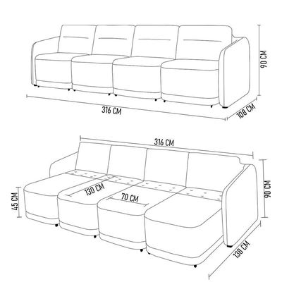 Sofá Cama Casal Para Sala 316cm Polska K04 Veludo Bege - Mpozenato