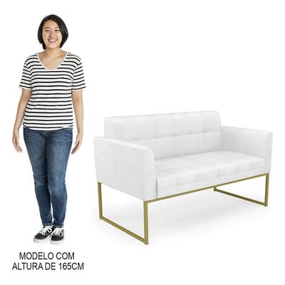 Sofá Namoradeira E 1 Poltrona Base Industrial Dourado Ana Sintético Pu Branco - Ibiza