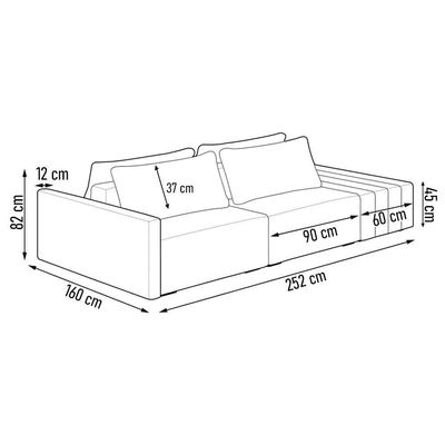 Sofá Ilha Modular Living Com Puff 252cm Georgia K04 Bouclê Cinza/preto - Mpozenato