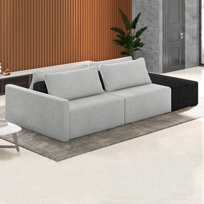 Sofá Ilha Modular Living Com Puff 252cm Georgia K04 Bouclê Cinza/preto - Mpozenato