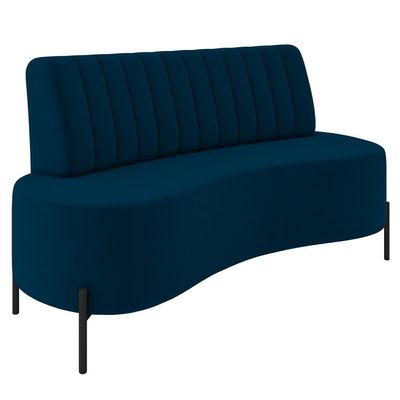 Sofá 2 Lugares 135cm Pés Aço Preto Tamar Z08 Veludo Azul - Mpozenato