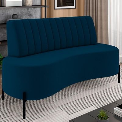 Sofá 2 Lugares 135cm Pés Aço Preto Tamar Z08 Veludo Azul - Mpozenato