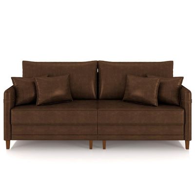 Sofá 4 Lugares Living 252cm Pé Madeira Zoe Sintético Marrom Z08 - Mpozenato