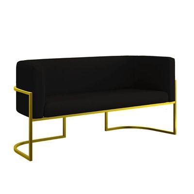 Sofá 2 Lugares Veludo Com Base De Metal Dourada Preto