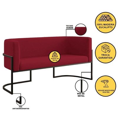 Sofá 2 Lugares Com Base De Metal Preto Reforçada Marsala