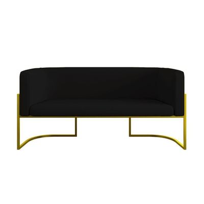 Sofá 2 Lugares Veludo Com Base De Metal Dourada Preto