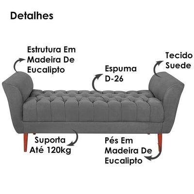 Recamier Grecia 150cm Suede Cinza Escuro Mpassos Cinza Escuro