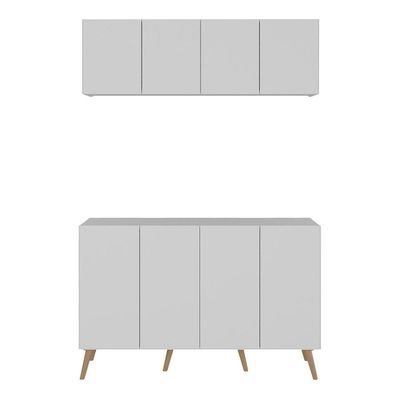 Conjunto Lavanderia Retrô Multiuso Armário Aéreo E Balcão Mp5053 Branco natural